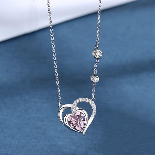 Collier en laiton cubique Zircon Micro Pave, coeur, bijoux de mode & pavé de micro zircon & pour femme, plus de couleurs à choisir Environ 45 cm, Vendu par PC