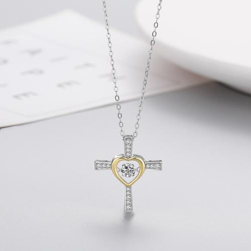 Collier en laiton cubique Zircon Micro Pave, croix, bijoux de mode & pavé de micro zircon & pour femme Environ 45 cm, Vendu par PC