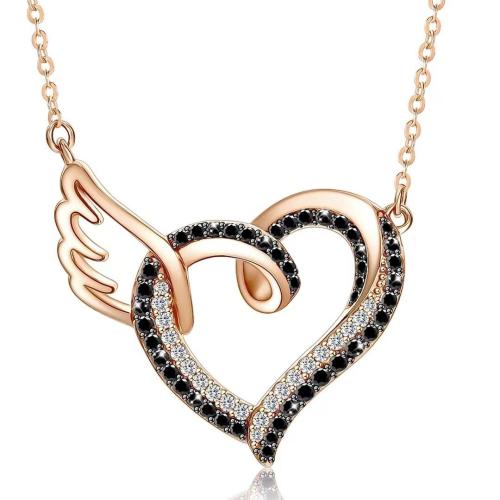 Collier en laiton cubique Zircon Micro Pave, avec 5cm chaînes de rallonge, coeur, bijoux de mode & pavé de micro zircon & pour femme, plus de couleurs à choisir Environ 45 cm, Vendu par PC