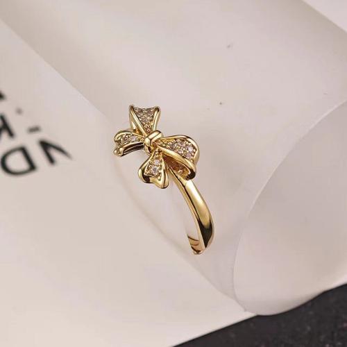 Rhinestone Brass Finger Ring, Bowknot, fashion jewelry & for woman & with rhinestone, US Ring [