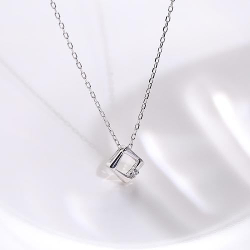 Zircon cubique Micro Pave collier en argent sterling, Argent sterling 925, avec 5cm chaînes de rallonge, bijoux de mode & pavé de micro zircon & pour femme Environ 40 cm, Vendu par PC