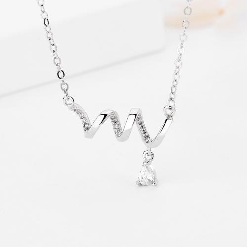 Zircon cubique Micro Pave collier en argent sterling, Argent sterling 925, avec 5cm chaînes de rallonge, bijoux de mode & pavé de micro zircon & pour femme, plus de couleurs à choisir Environ 40 cm, Vendu par PC[