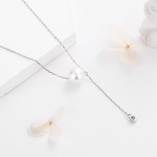 Zircon cubique Micro Pave collier en argent sterling, Argent sterling 925, avec Shell Pearl, avec 4.5cm chaînes de rallonge, bijoux de mode & pavé de micro zircon & pour femme, plus de couleurs à choisir Environ 40 cm, Vendu par PC[