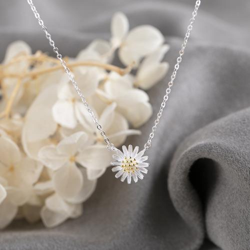 Collier de bijoux en argent , Argent sterling 925, avec 5cm chaînes de rallonge, margueritepâquerette, bijoux de mode & pour femme Environ 40 cm, Vendu par PC