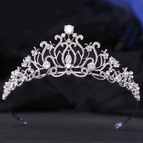 Couronne impériale de mariée, alliage de zinc, avec zircon cubique & strass, bijoux de mode & pour femme, plus de couleurs à choisir, diameter 150mm, height 56mm, Vendu par PC[