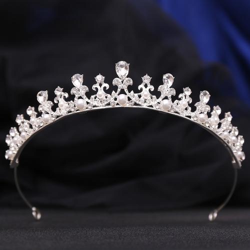 Couronne impériale de mariée, alliage de zinc, avec cristal & perle de plastique, bijoux de mode & pour femme & avec strass, plus de couleurs à choisir, diameter 130mm, height 26mm, Vendu par PC[