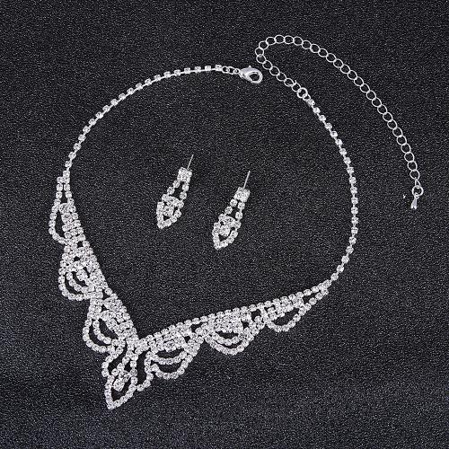 Rhinestone Zinc Alloy Jewelry Set, earring & necklace, 2 pieces & fashion jewelry & for woman, earring 26*8mm Approx 45 cm [