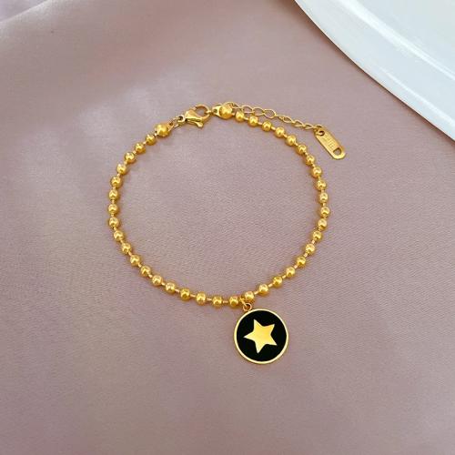 Acero inoxidable Pulsera con dijes, acero inoxidable 304, con Nácar, con 3cm extender cadena, Estrella, Recubrimiento iónico al vacío, Joyería & para mujer, más colores para la opción, longitud:17 cm, Vendido por UD[