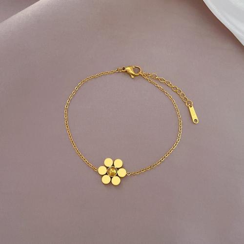 Acero inoxidable Pulsera con dijes, acero inoxidable 304, con 3cm extender cadena, Flor, Recubrimiento iónico al vacío, Joyería & para mujer, más colores para la opción, longitud:17 cm, Vendido por UD[