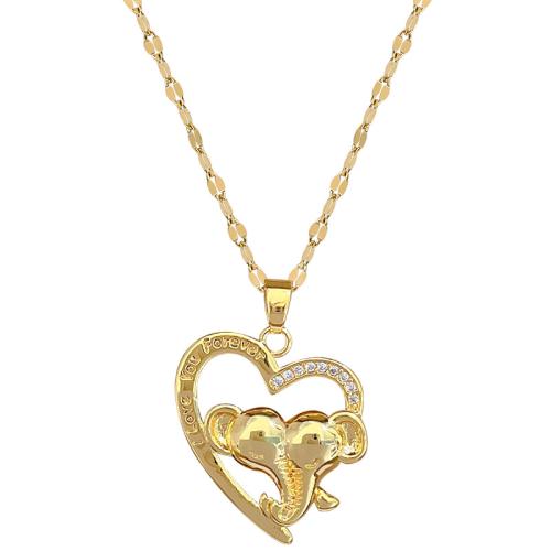 Collier en acier inoxydable Zircon, 304 chaîne en acier inoxydable, avec laiton, avec 5cm chaînes de rallonge, coeur, Placage de couleur d'or, bijoux de mode & pavé de micro zircon & pour femme cm, Vendu par PC