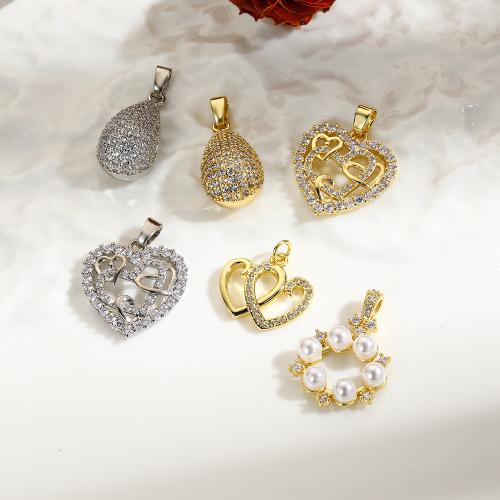 Cubic Zirconia Brass Pendants, with Cubic Zirconia & Plastic Pearl, plated, DIY [