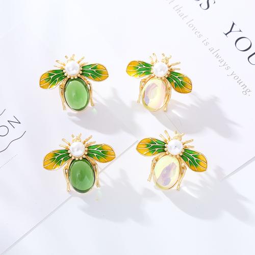 Zinc Alloy Stud Earring, with Resin & Plastic Pearl, Bee, plated, fashion jewelry [