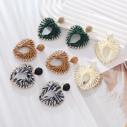 Zinc Alloy Drop Earring, with Rafidah Grass, Heart, plated, fashion jewelry & with rhinestone [