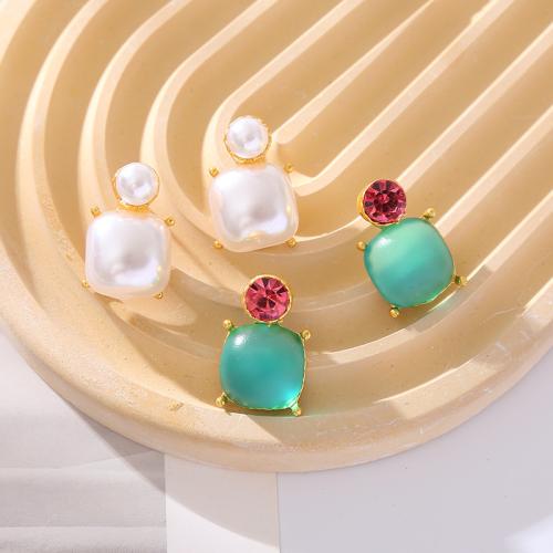 Zinc Alloy Drop Earring, with Resin & Plastic Pearl, plated, fashion jewelry & with rhinestone [