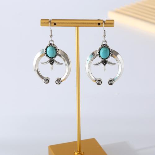 Zinc Alloy Drop Earring, with turquoise, plated, fashion jewelry, silver color [