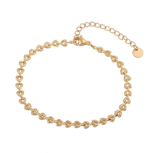 Titanio Acero Pulseras y brazaletes, Partículas de acero, con 5CM extender cadena, chapado en oro real, para mujer, más colores para la opción, longitud:aproximado 17 cm, Vendido por UD