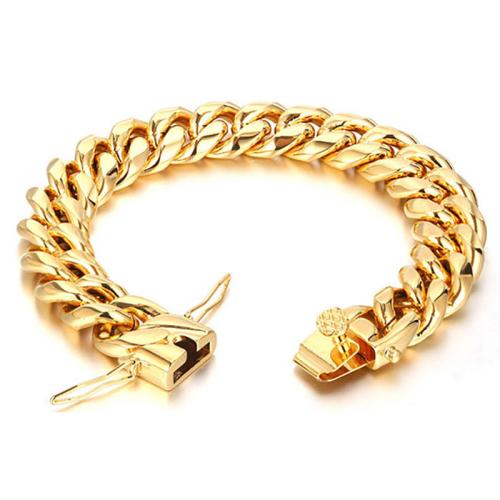 Titanio Acero Pulseras y brazaletes, Partículas de acero, con acero inoxidable 316, pulido, unisexo & diverso tamaño para la opción, dorado, Vendido por UD