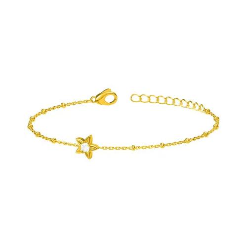 Titanio Acero Pulseras y brazaletes, Partículas de acero, con 3CM extender cadena, chapado, micro arcilla de zirconia cúbica & para mujer, dorado, longitud:aproximado 16.5 cm, Vendido por UD