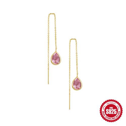 Argent sterling 925 boucles d'oreilles chaîne, larme, pavé de micro zircon & pour femme, plus de couleurs à choisir, 80mm, Vendu par paire[