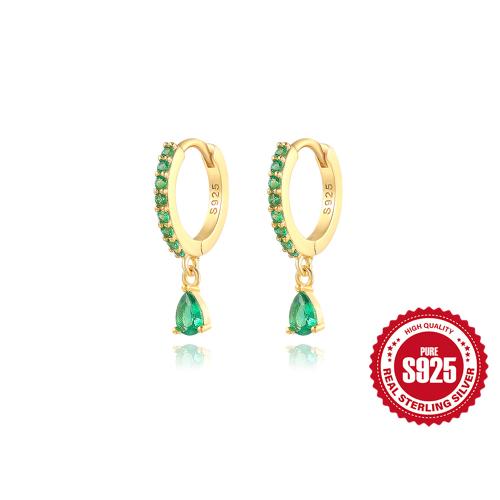 Argent sterling 925 Boucles d'oreilles pendantes Hoop Huggie, avec turquoise, larme, Style coréen & pavé de micro zircon & pour femme, plus de couleurs à choisir, earring length 10-20mm, Vendu par paire[