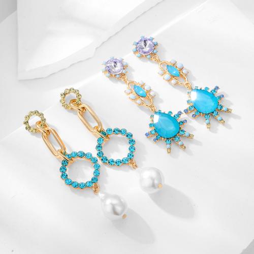 Zinc Alloy Rhinestone Drop Earring, with Plastic Pearl, fashion jewelry & for woman & with rhinestone [