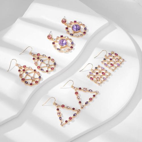 Zinc Alloy Rhinestone Drop Earring, fashion jewelry & for woman & with rhinestone, golden [