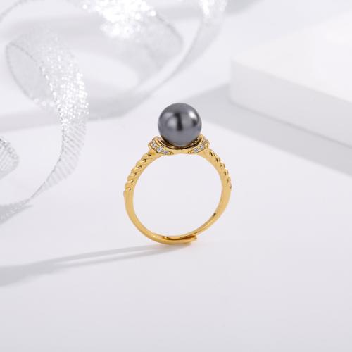 Anillo de dedo la cáscara del mar del sur, Plata de ley 925, con Shell Pearl, Joyería & micro arcilla de zirconia cúbica & para mujer, más colores para la opción, tamaño:7, Vendido por UD