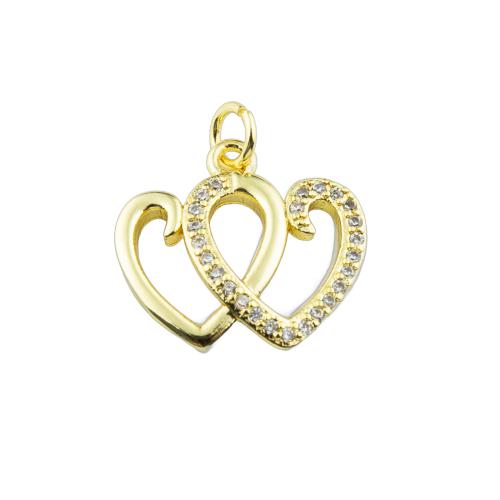 Colgante de Micro Pavé de Zirconía Cúbica, metal, Corazón, color del oro de la alta calidad chapado, Bricolaje & micro arcilla de zirconia cúbica, 19x19x2mm, agujero:aproximado 3mm, Vendido por UD