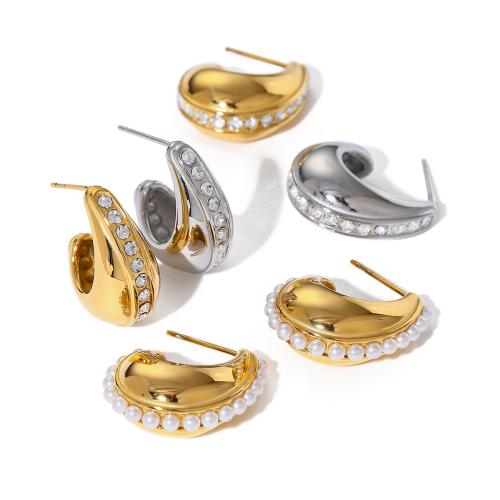 Stainless Steel Rhinestone Stud Earring, 304 Stainless Steel, Vacuum Ion Plating, fashion jewelry & for woman & with rhinestone 