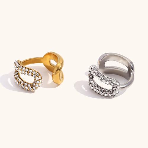 Rhinestone Stainless Steel Finger Ring, 304 Stainless Steel, Vacuum Ion Plating, fashion jewelry & for woman & with rhinestone 