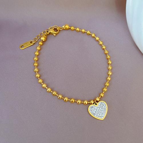 Stainless Steel Charm Bracelet, 304 Stainless Steel, with 3cm extender chain, Heart, Vacuum Ion Plating, fashion jewelry & for woman & with rhinestone cm [