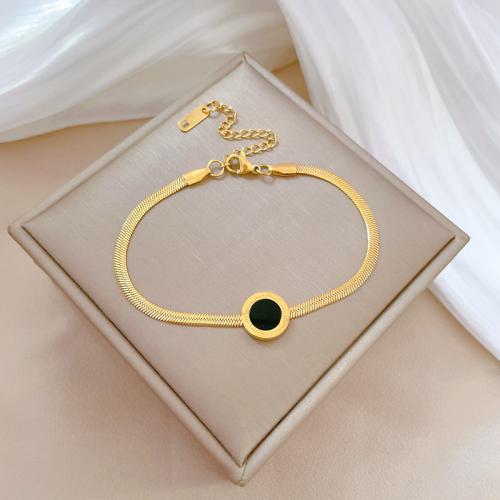 Acero inoxidable Pulsera con dijes, acero inoxidable 304, con Acrílico, con 3cm extender cadena, Redondo aplanado, Recubrimiento iónico al vacío, Joyería & para mujer, más colores para la opción, longitud:17 cm, Vendido por UD[