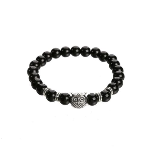 Bracelets de verre perle Zinc Alloy, avec alliage de zinc, hibou, bijoux de mode & unisexe, noire mm Environ 19-19.5 cm, Vendu par PC[