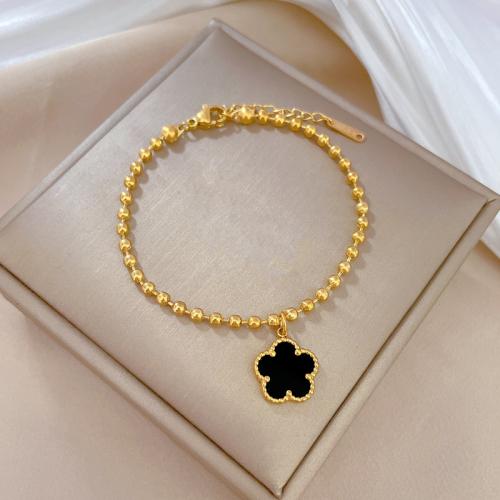 Stainless Steel Charm Bracelet, 304 Stainless Steel, with Acrylic, with 3cm extender chain, Flower, Vacuum Ion Plating, fashion jewelry & for woman m [