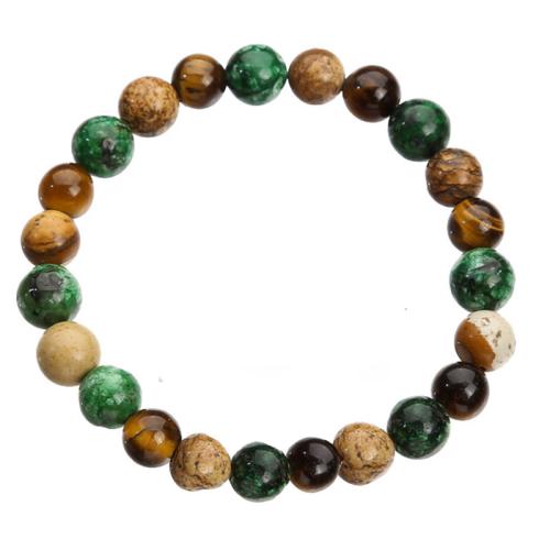 Gemstone Bracelets, African Turquoise, with Picture Jasper & Tiger Eye, 12 Signs of the Zodiac, handmade, fashion jewelry & Unisex Approx 19-19.5 cm [