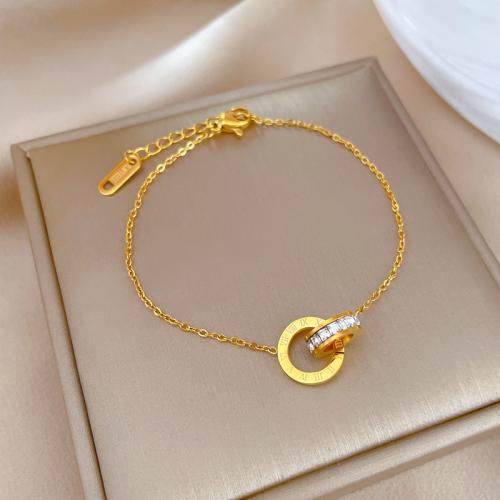 Acero inoxidable Pulsera con dijes, acero inoxidable 304, con 3cm extender cadena, Recubrimiento iónico al vacío, Joyería & para mujer & con diamantes de imitación, más colores para la opción, longitud:17 cm, Vendido por UD[