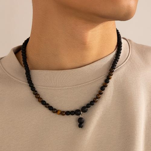 Collar en Abalorios de Lava, aleación de zinc, con lava, chapado en color de plata, para hombre, marrón, Vendido por UD