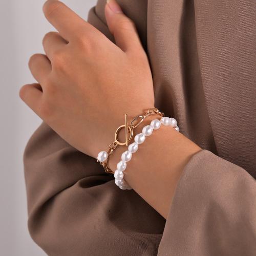 Fashion Zinc Alloy Bracelets, with Plastic Pearl, plated, fashion jewelry gold [