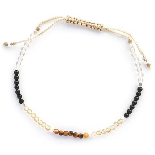 Gemstone Bracelets, Crystal, with turquoise & Wax Cord & Tiger Eye, Unisex cm [