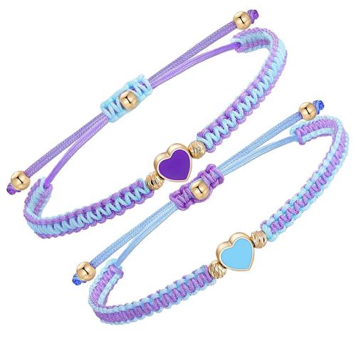 Cordón de lana pulsera, aleación de zinc, con Cordón de nudo, hecho a mano, 2 piezas & unisexo & esmalte, más colores para la opción, longitud:16 cm, Vendido por Set