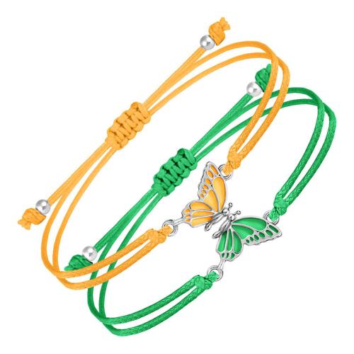 Fashion Create Wax Cord Bracelets, 304 Stainless Steel, with Wax Cord & Crystal, handmade, 2 pieces & Unisex & enamel [