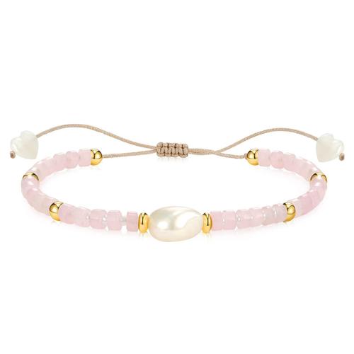 Gemstone Bracelets, 304 Stainless Steel, with Natural Stone & Nylon Cord & Plastic Pearl & for woman cm [