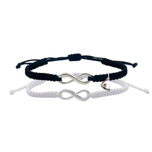 Cordón de lana pulsera, aleación de zinc, con Cordón de nudo & Imán, hecho a mano, 2 piezas & unisexo, más colores para la opción, longitud:16 cm, Vendido por Set