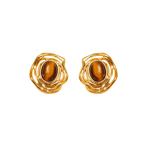 Messing Ohrstecker, mit Tigerauge, 18K vergoldet, Modeschmuck & für Frau, goldfarben, 17x15mm, verkauft von Paar