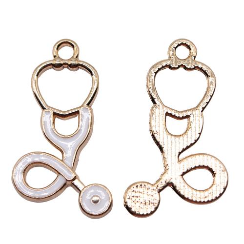 Zinc Alloy Enamel Pendants, Stethoscope, gold color plated, fashion jewelry & DIY, white 