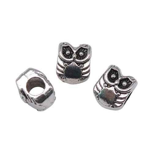 Zinc Alloy Large Hole Beads, Owl, antique silver color plated, vintage & fashion jewelry & DIY [