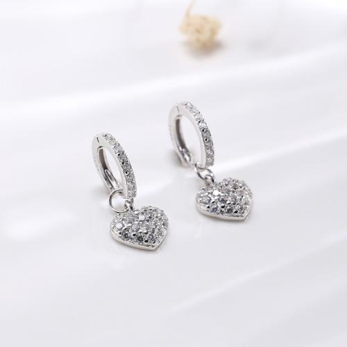 Pendiente de plata cubic zirconia Micro Pave Sterling, Plata de ley 925, Corazón, Joyería & micro arcilla de zirconia cúbica & para mujer, 8x20mm, Vendido por Par