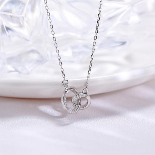 Zircon cubique Micro Pave collier en argent sterling, Argent sterling 925, avec 5cm chaînes de rallonge, bijoux de mode & pavé de micro zircon & pour femme Environ 40 cm, Vendu par PC