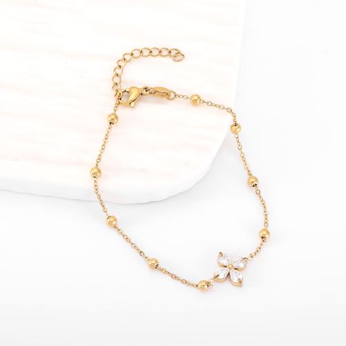 Titanio Acero Pulseras y brazaletes, Partículas de acero, con 3cm extender cadena, 18K chapado en oro, Joyería & micro arcilla de zirconia cúbica & para mujer, longitud:aproximado 17 cm, Vendido por UD