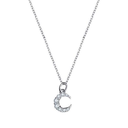 Cubic Zirconia Micro Pave Sterling Silver Necklace, 925 Sterling Silver, Moon, fashion jewelry & micro pave cubic zirconia & for woman [